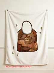 MiuMiu Brown Patchwork Bag Print Flannel Sofa Throw Blanket – Warm Earth Tone IMG_0508